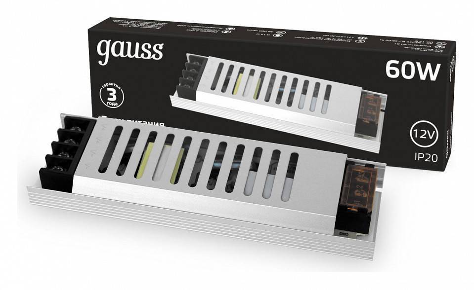 Блок питания Gauss 12V 60W IP20 202001060