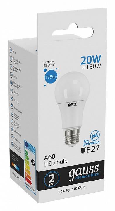 Лампа светодиодная Gauss A65 E27 20 Вт 6500 K 23239