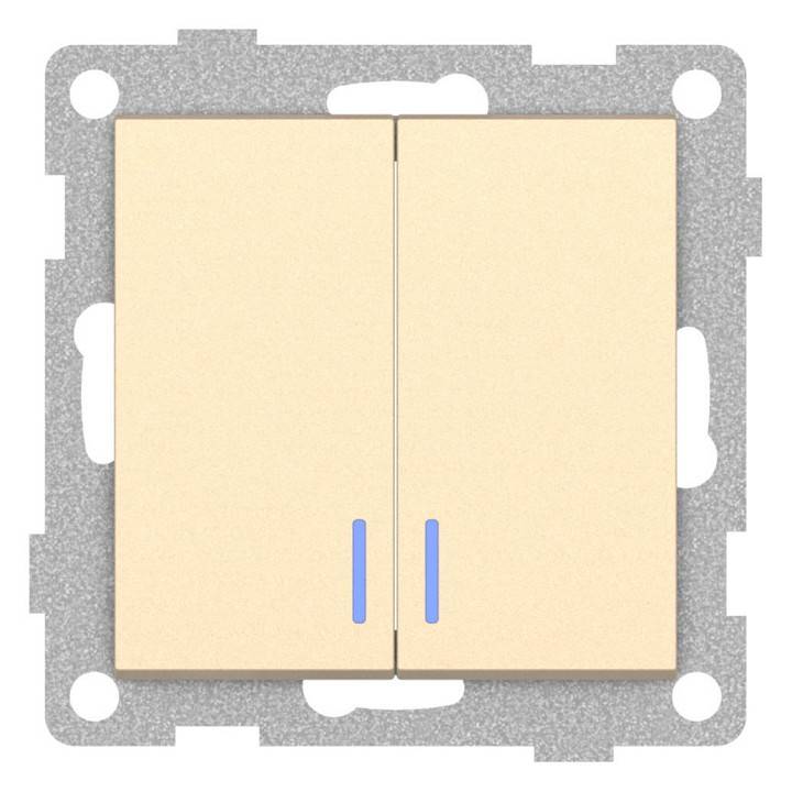 Выключатель двухклавишный с подсветкой без рамки Gusi Electric UGRA С11В28-027