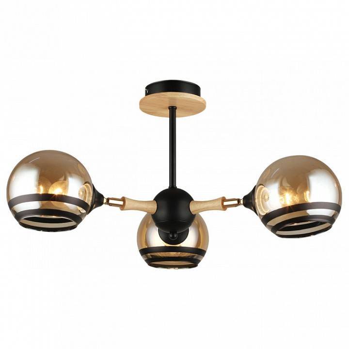 Люстра на штанге Imex MD.4896 3 лампы MD.4896-3-S BK+WOOD