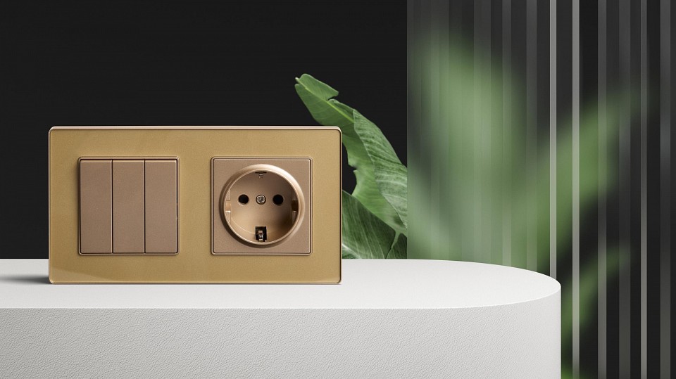 Выключатель трехклавишный без рамки Kollinger  REA-R-012GD