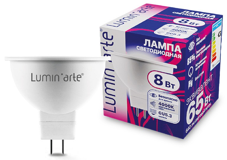 Лампа светодиодная Luminarte  GU5.3 8Вт 4000K LSTD-MR16-8W4KGU5.3