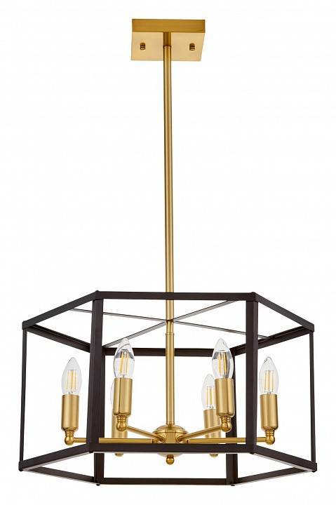 Люстра на штанге LUMINA DECO Lorton 6 ламп черная/латунь LDP 1142-6 BK+MD