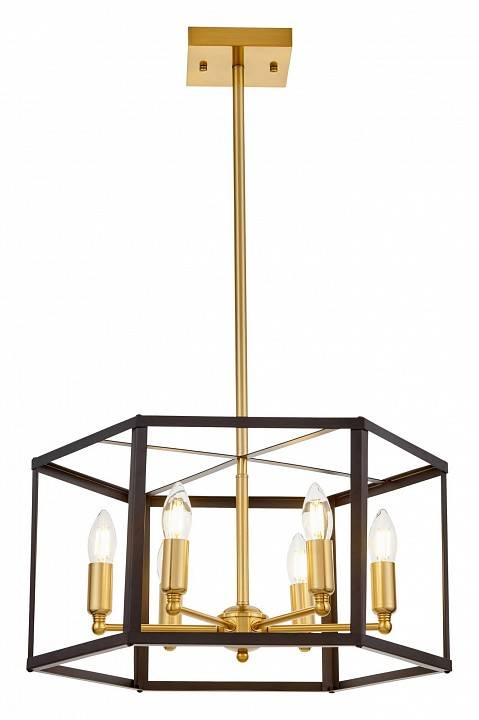 Люстра на штанге LUMINA DECO Lorton 6 ламп черная/латунь LDP 1142-6 BK+MD