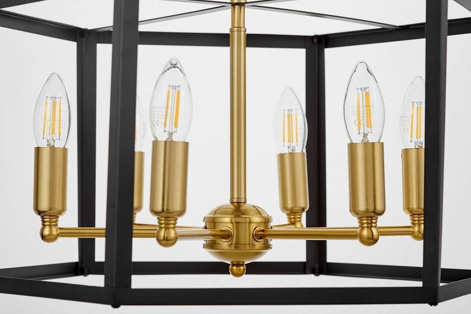 Люстра на штанге LUMINA DECO Lorton 6 ламп черная/латунь LDP 1142-6 BK+MD