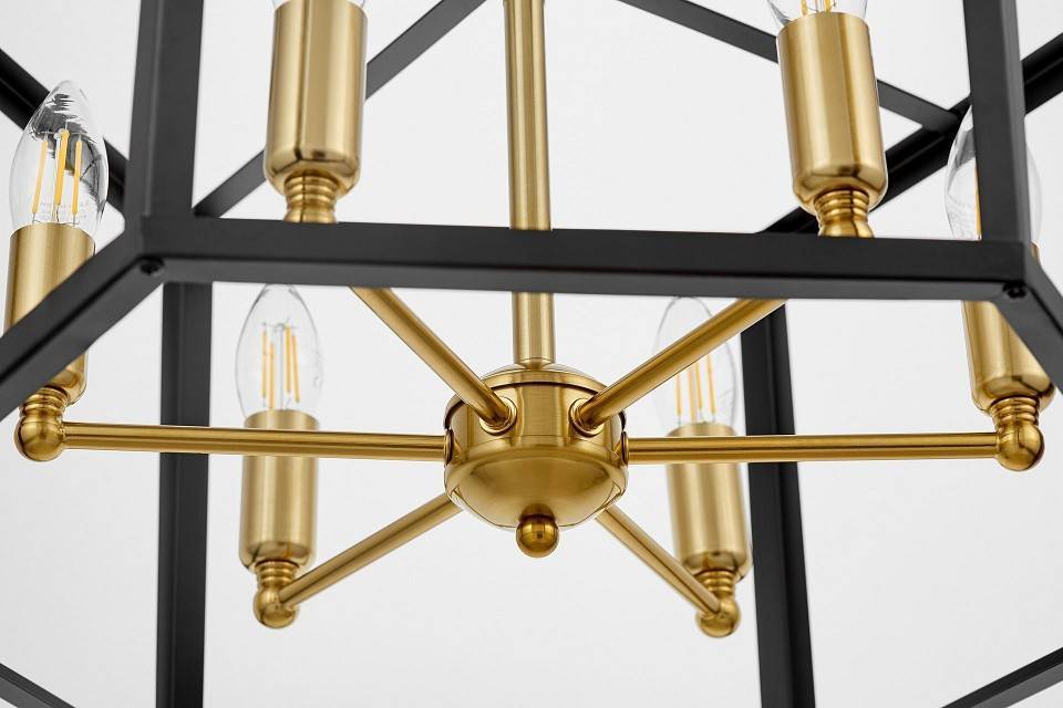 Люстра на штанге LUMINA DECO Lorton 6 ламп черная/латунь LDP 1142-6 BK+MD