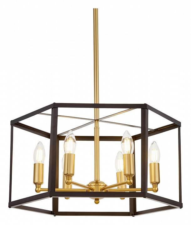 Люстра на штанге LUMINA DECO Lorton 6 ламп черная/латунь LDP 1142-6 BK+MD