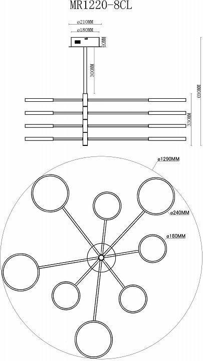 Люстра на штанге MyFar Eva 8 ламп MR1220-8CL
