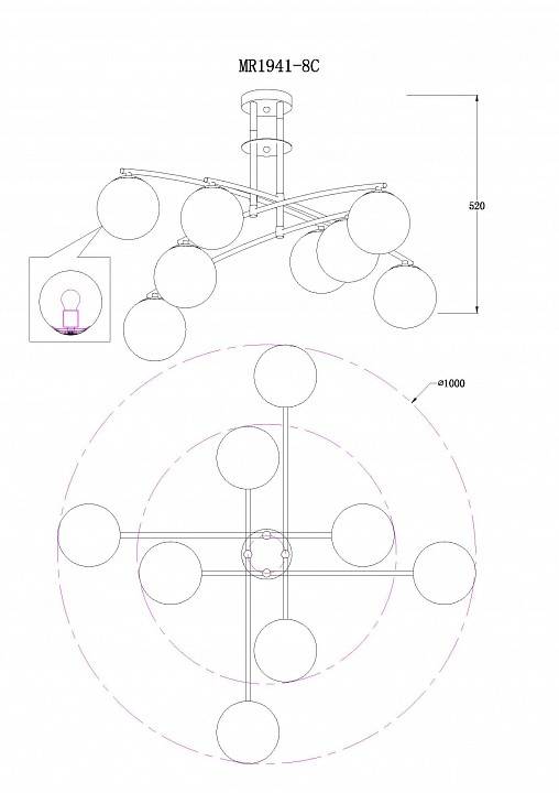 Люстра на штанге MyFar Aerton MR1941-8C