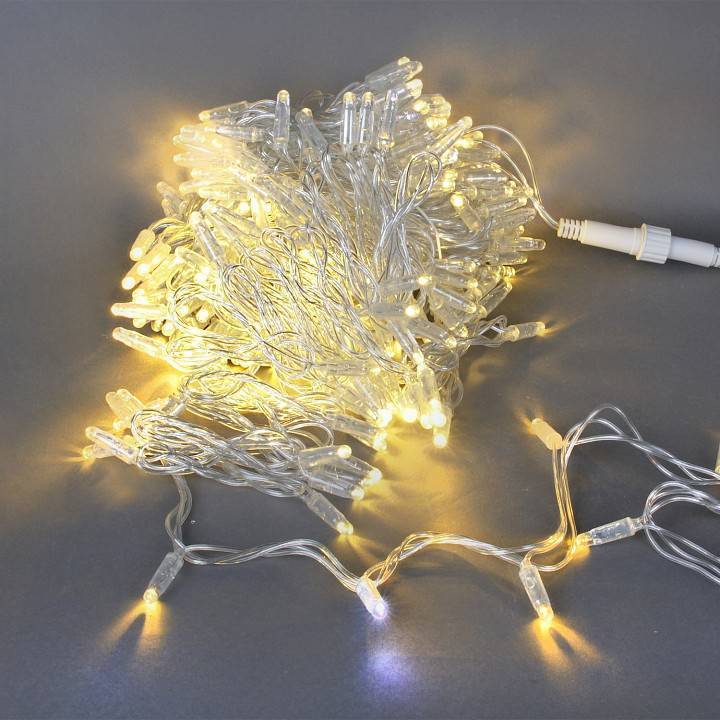 Гирлянда нить Sneha A-047C 200 LED 20 м IP44 теплый белый свет с мерцанием A-047C WW/WT FLASH