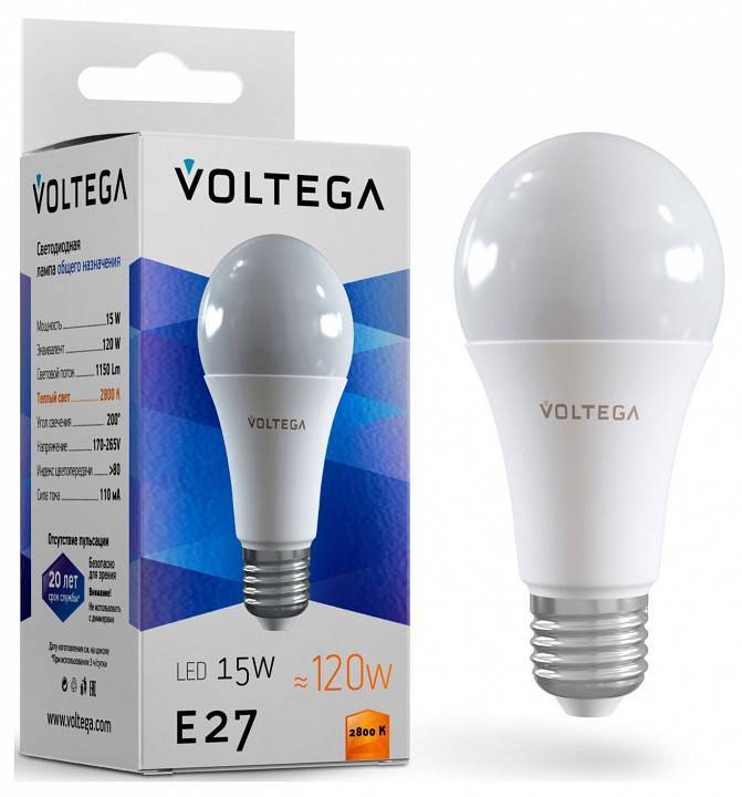 Лампа светодиодная Voltega General Purpose Bulb E27 15 Вт 2800 K 7156