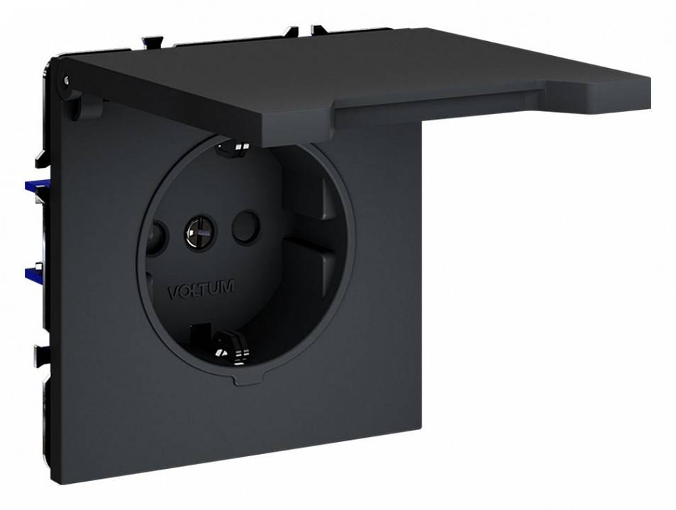 Розетка с заземлением и со шторкой, без рамки с крышкой Voltum S70 VLS040307