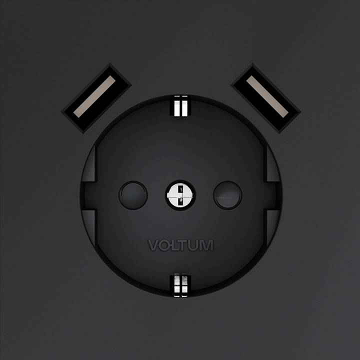 Розетка с заземлением и со шторкой и 2хUSB type A, без рамки Voltum S70 VLS040407