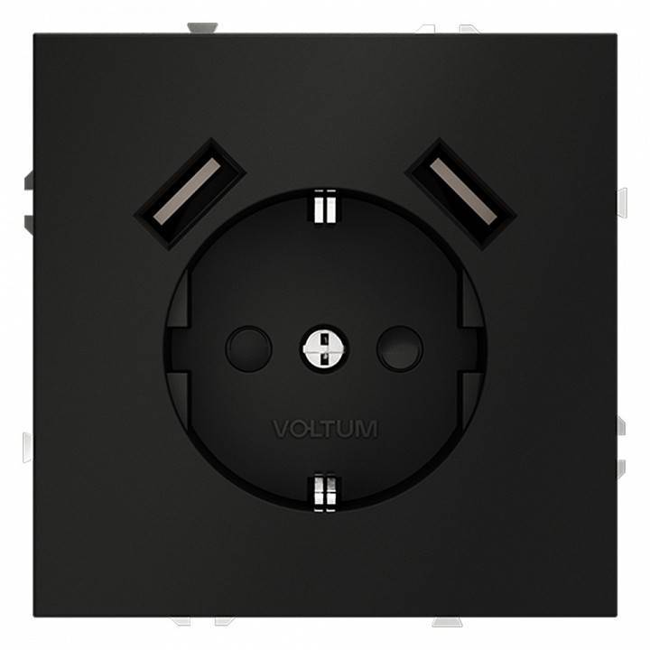 Розетка с заземлением и со шторкой и 2хUSB type A, без рамки Voltum S70 VLS040408