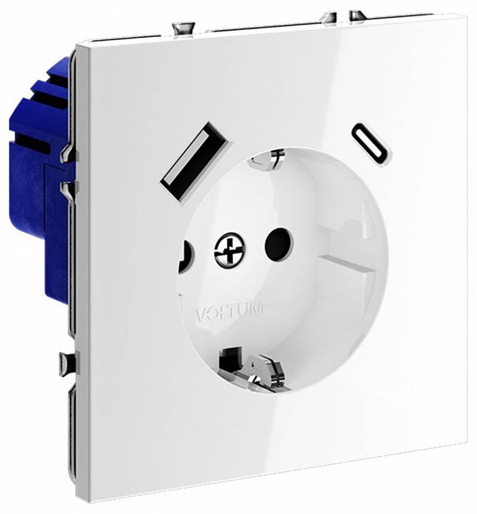 Розетка с заземлением и со шторкой и 2хUSB type A и C, без рамки Voltum S70 VLS040501
