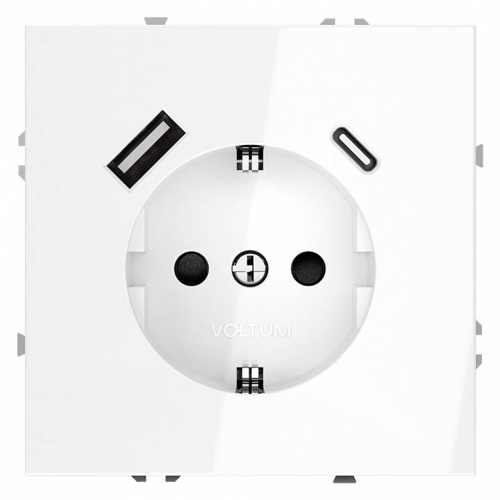Розетка с заземлением и со шторкой и 2хUSB type A и C, без рамки Voltum S70 VLS040501