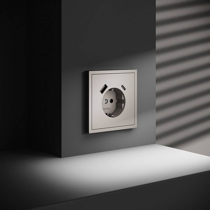 Розетка с заземлением и со шторкой и 2хUSB type A и C, без рамки Voltum S70 VLS040503