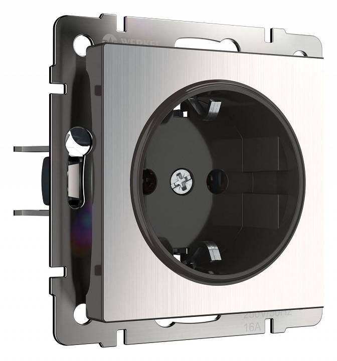 Розетка с заземлением без рамки Werkel глянцевый никель W1171002
