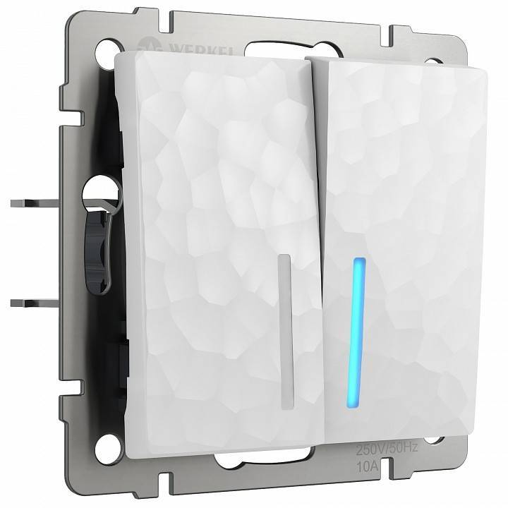 Выключатель проходной двухклавишный с подсветкой Werkel Hammer белый W1222101