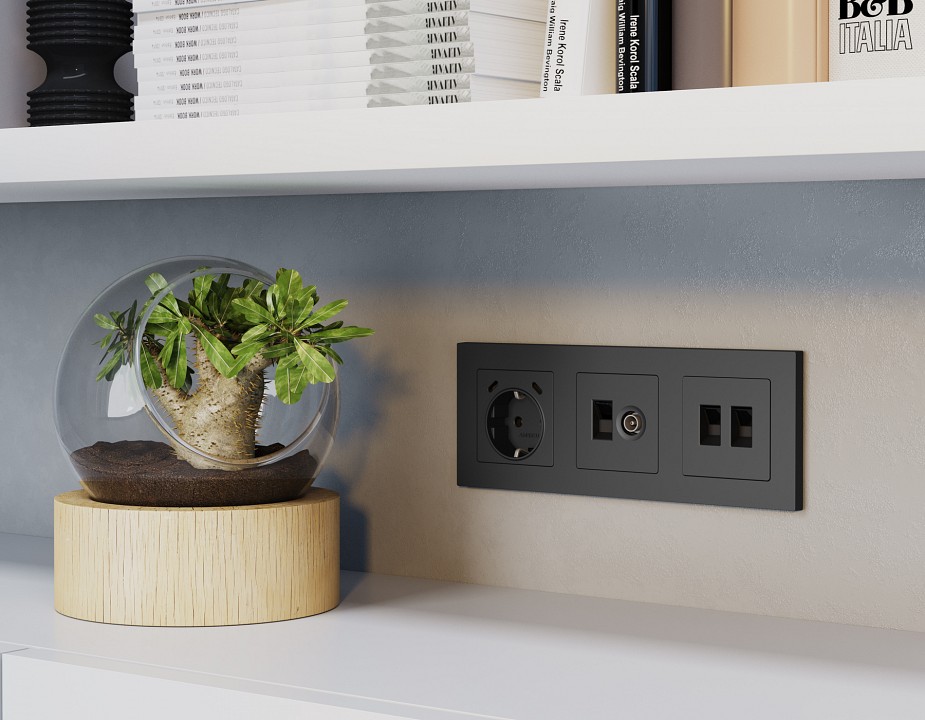 Накладка для ТВ-розетки и RJ-11 или RJ-45 Ambrella Volt ALFA AP9125