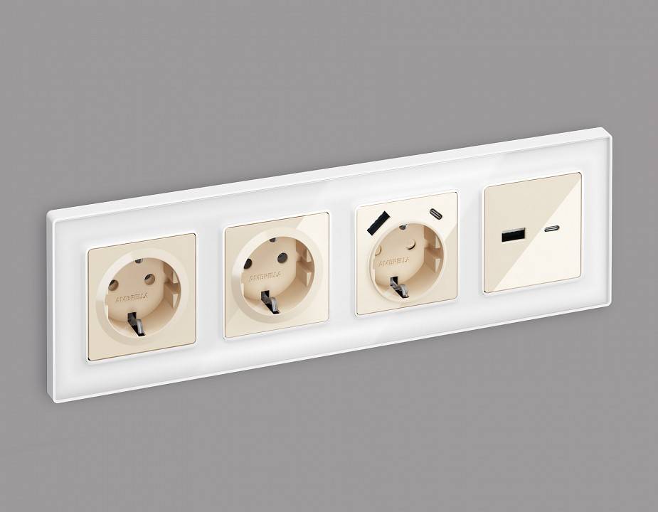 Розетка с заземлением и со шторкой, без рамки Ambrella Volt Quant MA307010