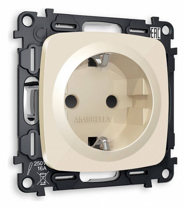 Розетка с заземлением и со шторкой, без рамки Ambrella Volt Quant MO307010