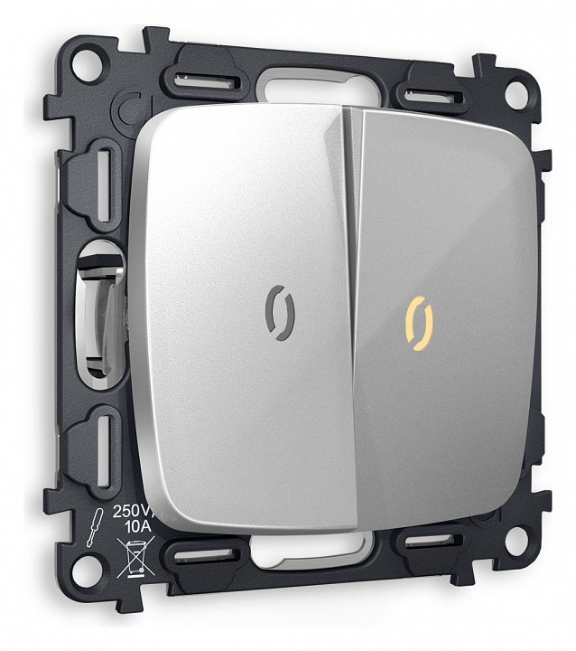 Выключатель проходной двухклавишный с подсветкой без рамки Ambrella Volt Quant MO404030