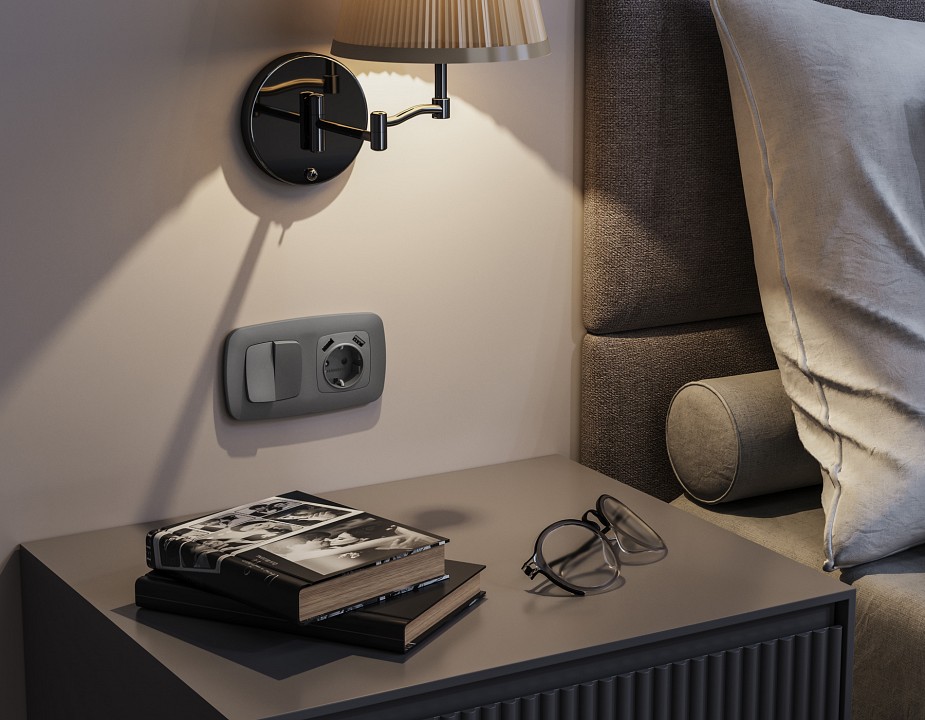 Выключатель перекрестный двухклавишный без рамки Ambrella Volt OMEGA MO653030