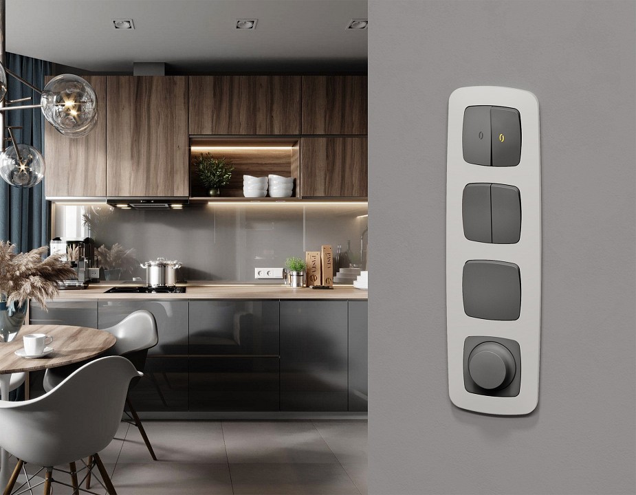 Выключатель перекрестный двухклавишный без рамки Ambrella Volt OMEGA MO653030