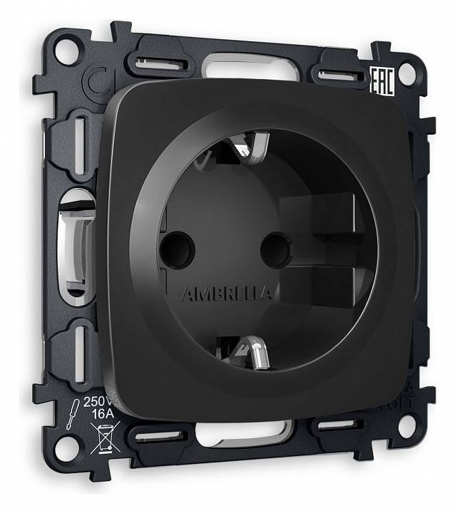 Розетка с заземлением и со шторкой, без рамки Ambrella Volt Quant MO807010