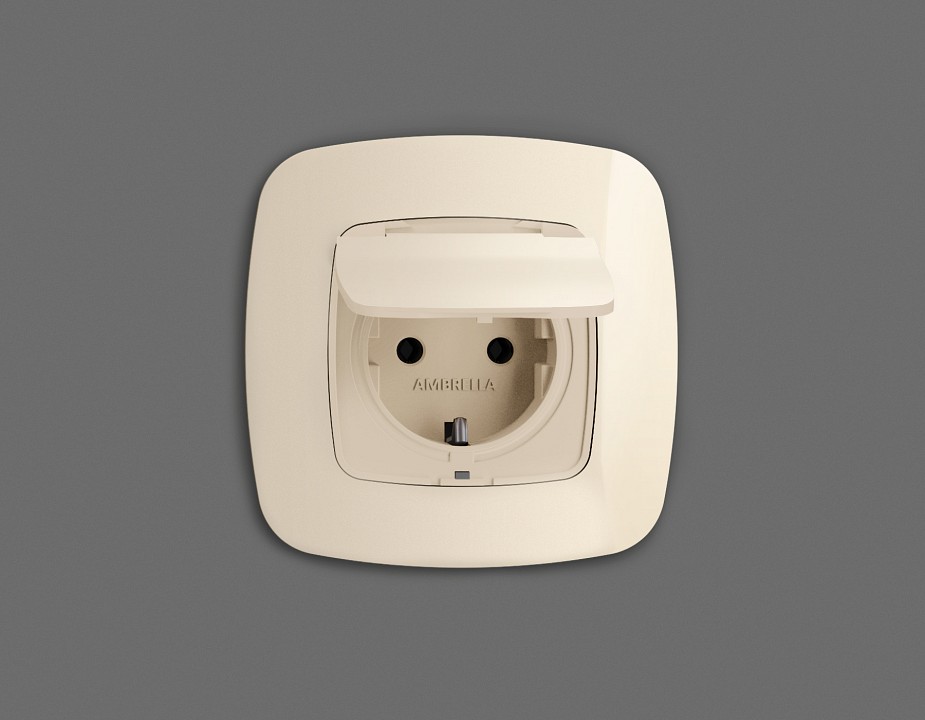 Накладка для розетки влагозащищенной с заземлением и со шторками с крышкой Ambrella Volt Quant OP3280