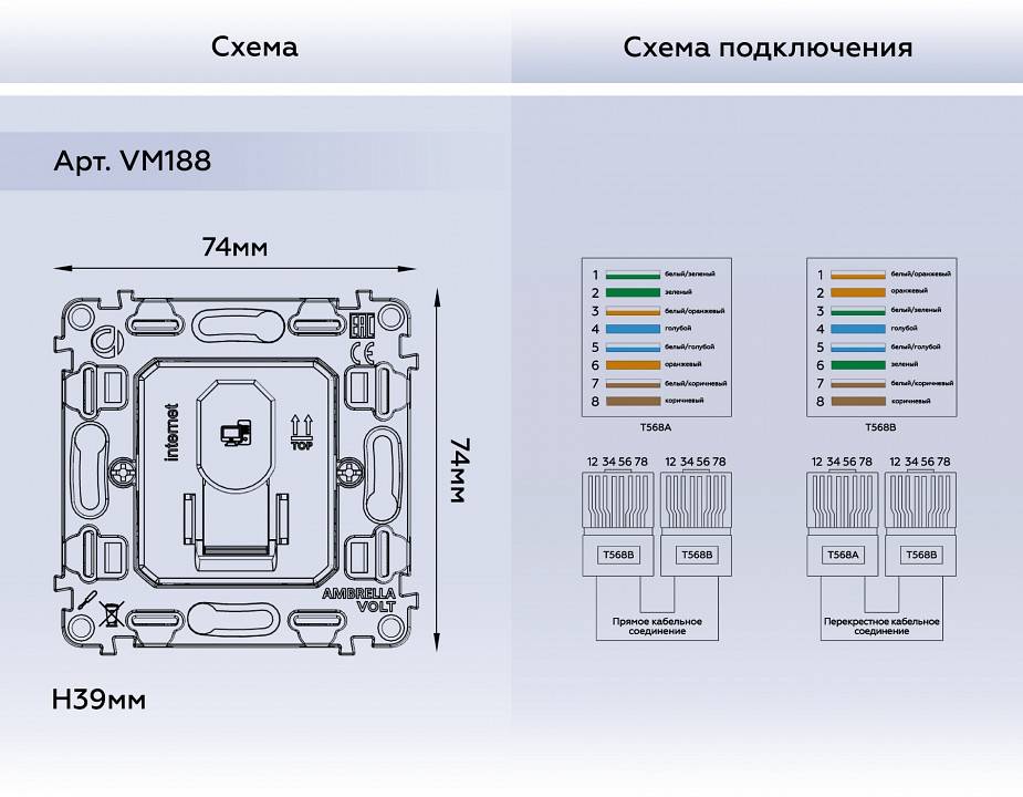 Механизм розетки Ethernet RJ-45 со шторкам Ambrella Volt Quant VM188