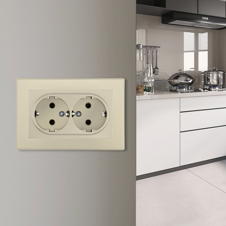 Розетка двойная с заземлением и со шторкой Arte Milano SET06-2 SET06-double-40-2 shampan