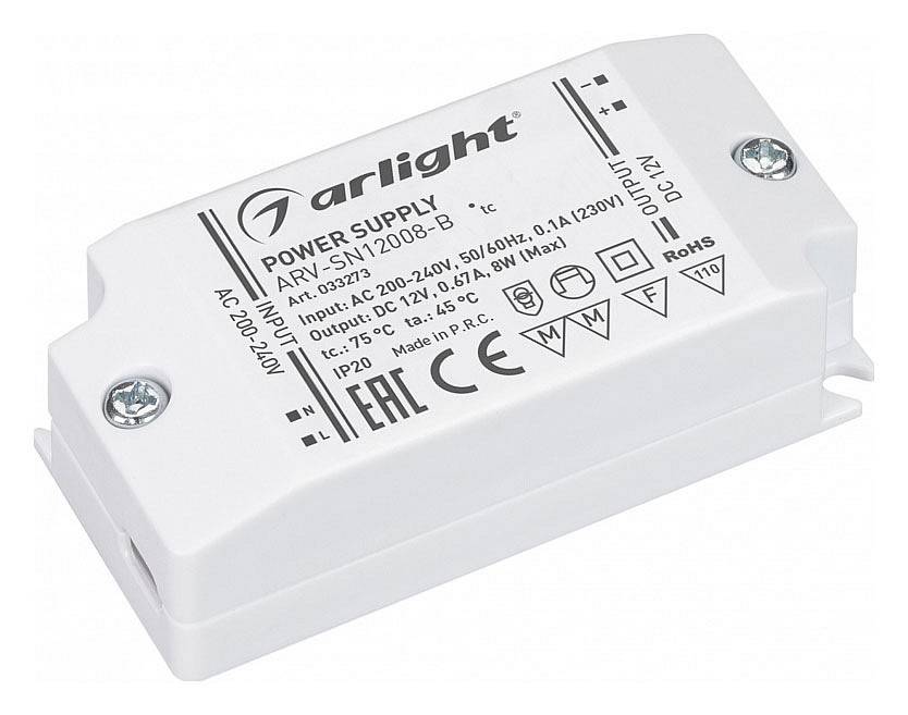 Блок питания Arlight ARV-SN12008-B 12V 8W 033273