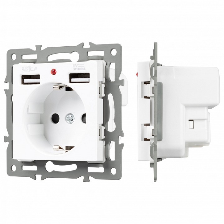 Розетка с заземлением и 2хUSB type A, без рамки Arlight SCT 043733