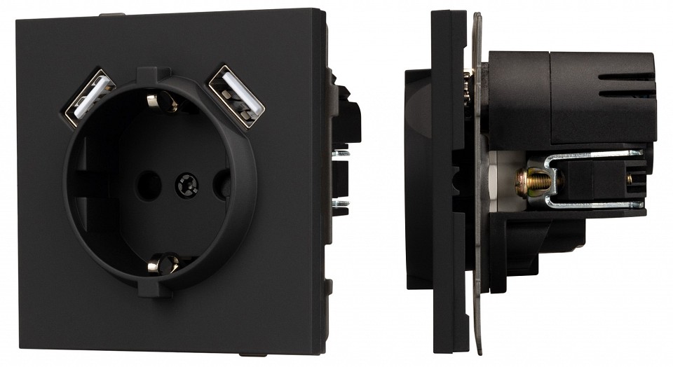 Розетка с заземлением и 2хUSB type A, без рамки Arlight SCT-TENDO 054603