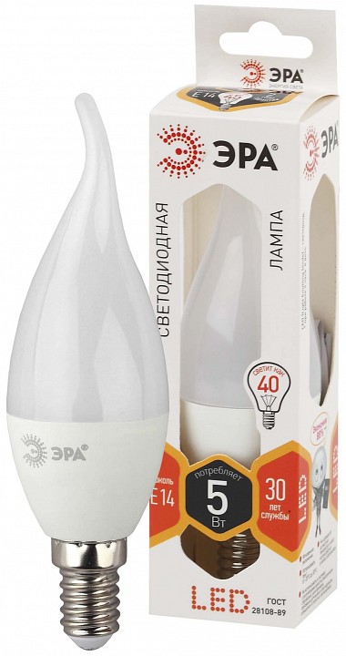 Лампа светодиодная Эра  E14 5Вт 2700K LED BXS-5W-827-E14