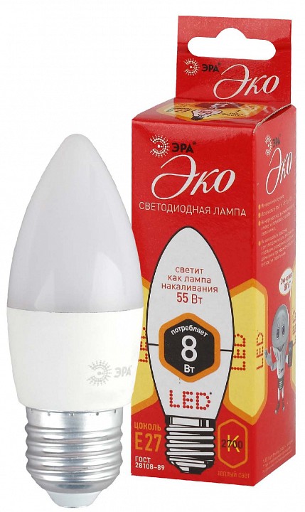 Лампа светодиодная Эра  ECO LED B35-8W-827-E27 R