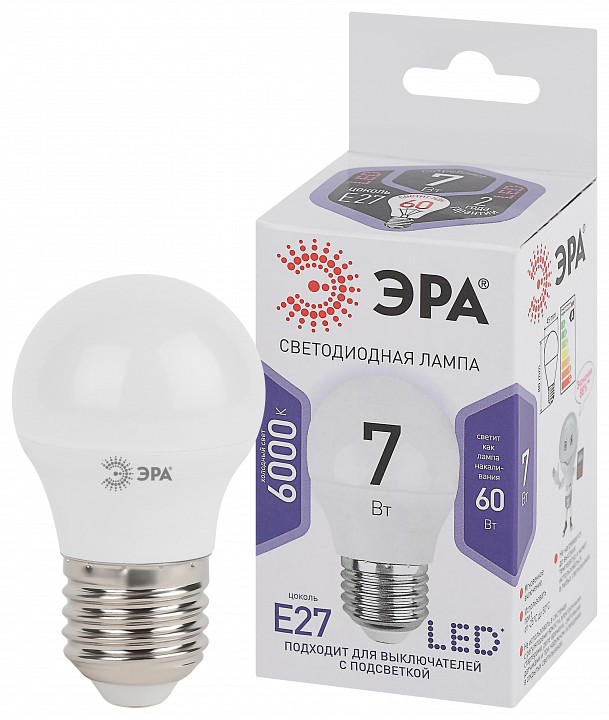 Лампа светодиодная Эра Стандарт LED P45-7W-860-E27