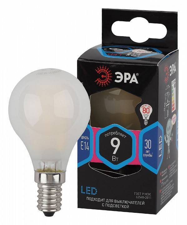 Лампа светодиодная филаментная ЭРА F-LED C35 9 Вт E14 4000 K Б0047027