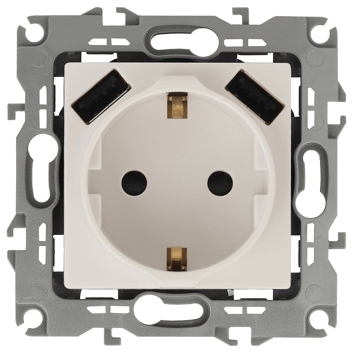 Розетка с заземлением и со шторкой и 2хUSB, без рамки Эра Эра 12 12-4109-02