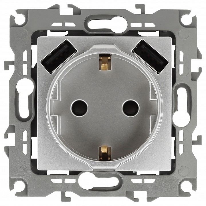 Розетка с заземлением и со шторкой и 2хUSB, без рамки Эра Эра 12 12-4109-03