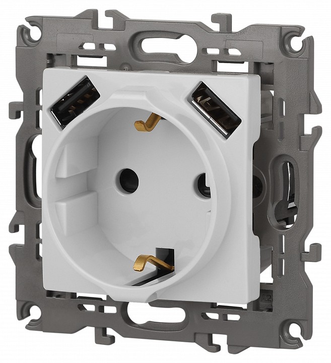 Розетка с заземлением и со шторкой и 2хUSB, без рамки Эра Эра Elegance 14-4109-01