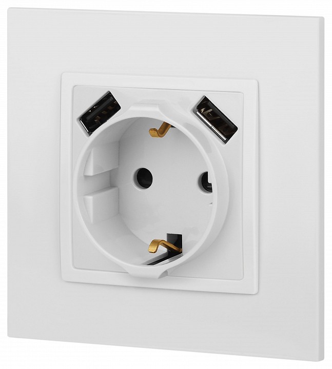 Розетка с заземлением и со шторкой и 2хUSB, без рамки Эра Эра Elegance 14-4109-01