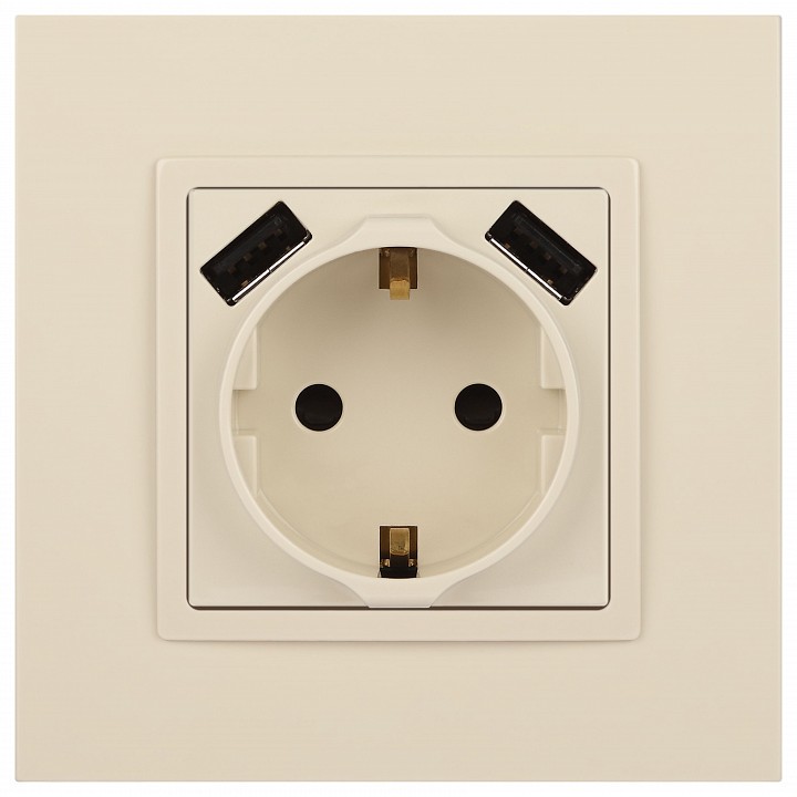 Розетка с заземлением и со шторкой и 2хUSB, без рамки Эра Эра Elegance 14-4109-02
