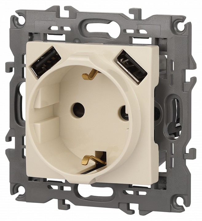 Розетка с заземлением и со шторкой и 2хUSB, без рамки Эра Эра Elegance 14-4109-02