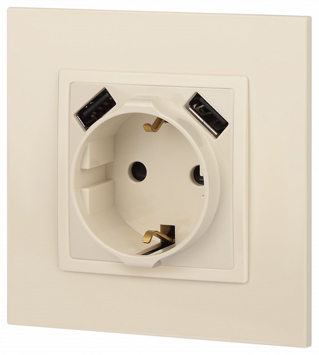 Розетка с заземлением и со шторкой и 2хUSB, без рамки Эра Эра Elegance 14-4109-02
