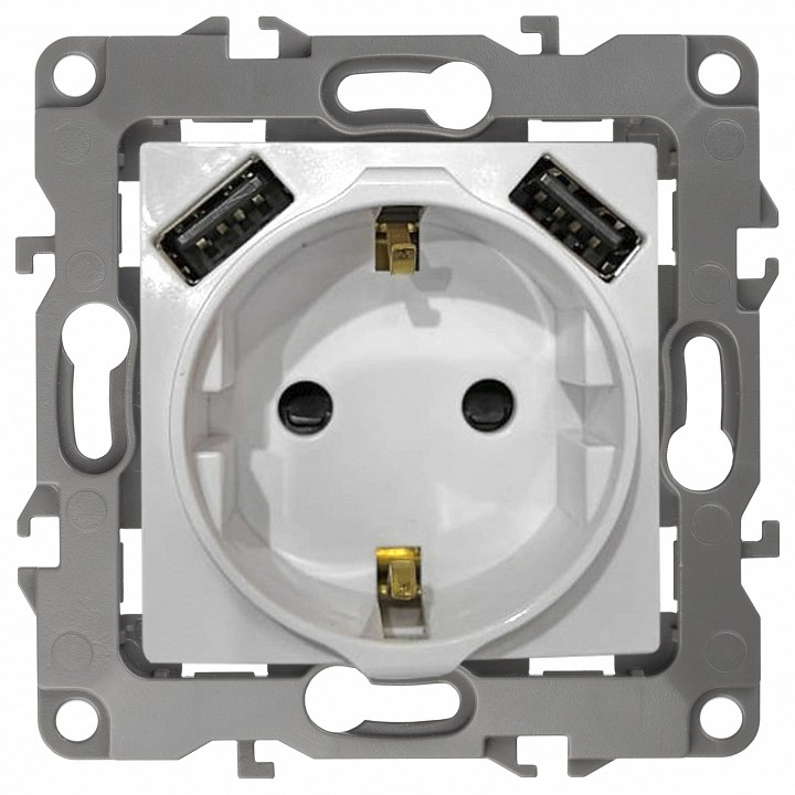 Розетка с заземлением и со шторкой и 2хUSB, без рамки Эра Эра Elegance 14-4109-03