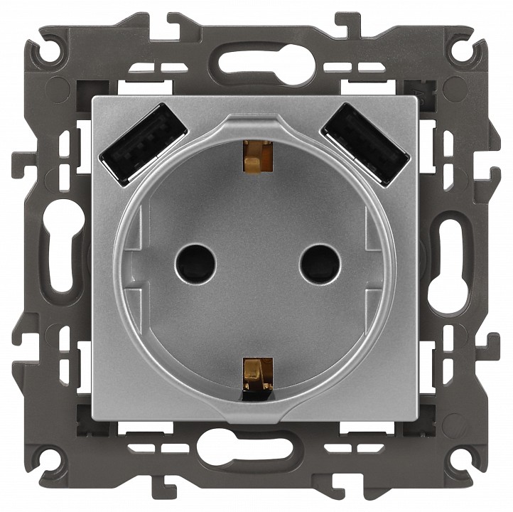 Розетка с заземлением и со шторкой и 2хUSB, без рамки Эра Эра Elegance 14-4109-03