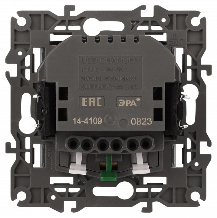 Розетка с заземлением и со шторкой и 2хUSB, без рамки Эра Эра Elegance 14-4109-03